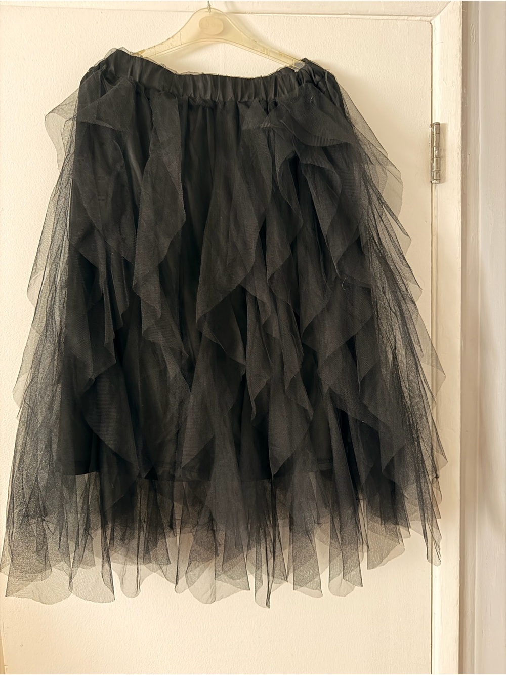 Black Layered Tulle Skirt - Feminine Ruffle Midi